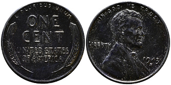 США 1 цент 1943 S (Сан-Франциско), Авраам Линкольн KM 132 a сталь плакированная цинком 4392-368