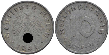 ГЕРМАНИЯ 10 РЕЙХСПФЕННИГОВ 1941 F KM 101, J. 371 цинк 4401-745