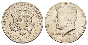 США 1/2 доллара (50 центов) 1974 Джон Кеннеди KM 202b медь плакированная медно-никелем aUNC 4536-1013