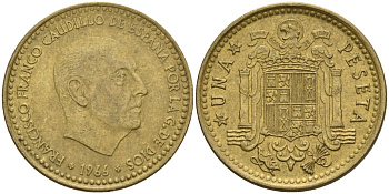 Испания 1 песета 1966 (75) Франциско Франко (1939-1975) КМ 796 алюминиевая бронза 4155-421