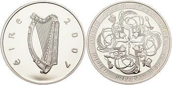 Ирландия 10 евро 2007 влияние Ирландии на европейскую культуру, символы влияния в 4-х областях культуры KM 58 серебро PROOF 06-281-35