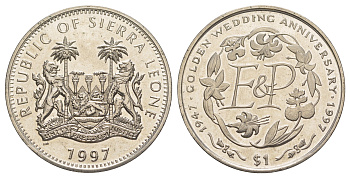 Сьерра-Леоне 1 доллар 1997 Золотая свадьба - Монограмма EP KM 53 медно-никель BU 1082-6-14