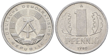 ГДР 1 пфенниг 1980 A KM 8.2 алюминий 201-559
