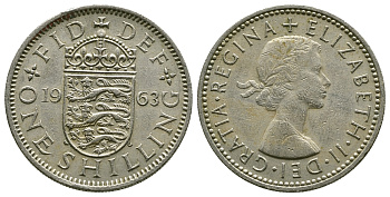 Великобритания 1 шиллинг 1963 Елизавета II (1952-2022), Английский герб KM 904, Spink 4147 медно-никель 4384-514