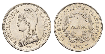 Франция 1 франк 1992 200 лет Французской республике KM 1004.1, Le Franc 229.2 никель aUNC 4118-827