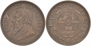 Южно-Африканская Республика, Трансвааль 1 пенни 1898 Пауль Крюгер KM 2 медь 180-921