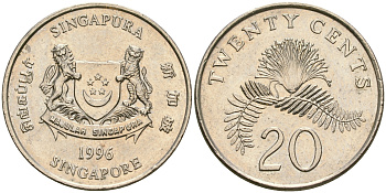 Сингапур 20 центов 1996 KM 101 медно-никель 4364-2544
