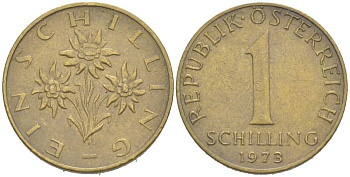 Австрия 1 шиллинг 1973 KM 2886 алюминиевая бронза 217-437