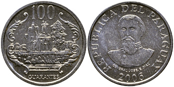 ПАРАГВАЙ 100 ГУАРАНИ 2006 KM 177b никелированная сталь 4388-224