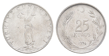 Турция 25 курушей 1974 KM 892.3 нержавеющая сталь 4648-721