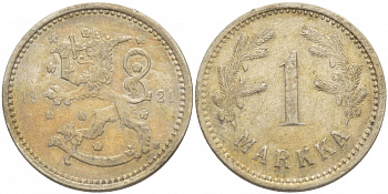 ФИНЛЯНДИЯ 1 МАРКА 1921 H KM 27 медно-никель 4523-211