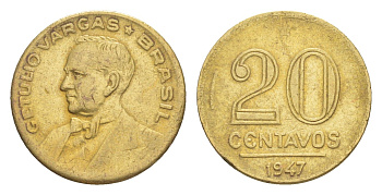 Бразилия 20 сентаво 1947 Жетулиу Варгас KM 556a алюминиевая бронза 4644-451