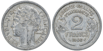 Франция 2 франка 1946 KM 886а.1, Le Franc 269.8 алюминий 4163-655
