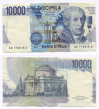 Италия 10000 лир 1984 Вольта, музей Храм Вольтиано Pick 112d бумага 7147-38-1