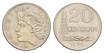 Бразилия 20 сентаво 1970 KM 579.2 медно-никель aUNC 4642-1042