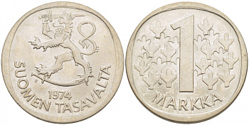 ФИНЛЯНДИЯ 1 МАРКА 1974 S KM 49а медно-никель UNC 3718-916