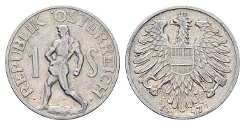 Австрия 1 шиллинг 1947 KM 2871 алюминий 4671-556