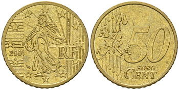 Франция 50 евроцентов 2001 KM 1287 нордик aUNC 4538-855