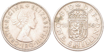 Великобритания 1 шиллинг 1956 Елизавета II (1952-2022), Шотландский герб KM 905, Spink 4148 медно-никель 4128-627