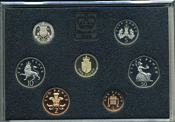 Великобритания набор из 7 монет 1988 в пластике, с сертификатом, в оригинальной коробке Spink PS 41 PROOF 5-6-4-6