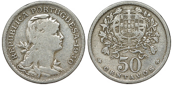 Португалия 50 сентаво 1930 KM 577 медно-никель 51-3232