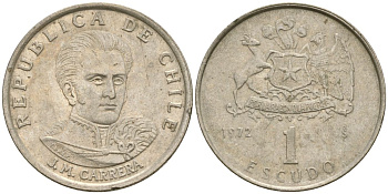 Чили 1 эскудо 1972 Хосе Мигель Каррера KM 197 медно-никель 4174-425