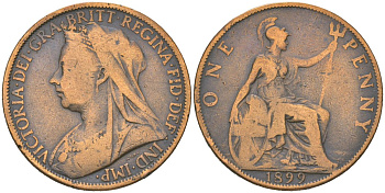 Великобритания 1 пенни 1899 Виктория (1837-1901) KM 790, Spink 3961 бронза 221-1223