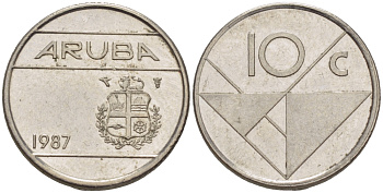 Аруба 10 центов 1987 Беатрикс (1980-2013) KM 2 сталь плакированная никелем 66-358