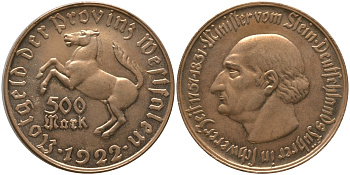 Вестфалия) 500 марок 1922 Funck 645.2, Men18 33512.8 томпак aUNC 11-167-32