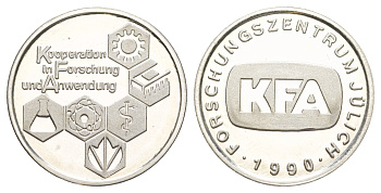 Германия, Юлихский исследовательский центр медаль сотрудничество в исследованиях и применениях 1990 сотрудничество в исследованиях и применениях, диаметр 30 мм, вес 9,1 гр медно-никель PROOF 3896-1214