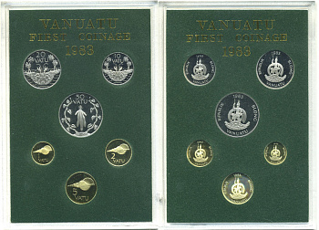 Вануату набор из 6 монет 1983 в оригинальной пластиковой упаковке, с сертификатом KM PS 1 PROOF 3-4-10-25