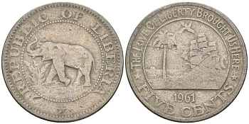 Либерия 5 центов 1961 KM 14 медно-никель 4132-415