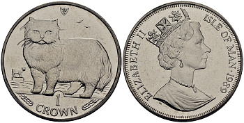 Остров Мэн 1 крона 1989 персидская кошка КМ 250 медно-никель UNC M80-13