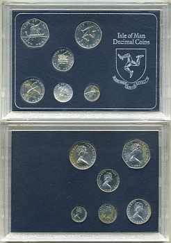 Остров Мэн набор из 6 монет 1976 в оригинальной пластиковой упаковке, с сертификатом, тираж 10000 экземпляров KM PS 9 (KM 33a-34a, 35.1a-36.1a, 39a, 40a) серебро  PROOF  3-6-2-21