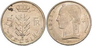 Бельгия 5 франков 1973 Belgie KM 135.1 медно-никель 4575-124