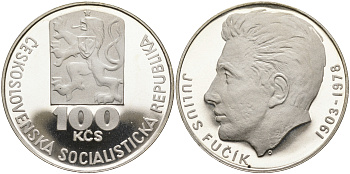 Чехословакия 100 крон 1978 75 лет со дня рождения Юлиуса Фучика (1903-1978) KM 92 серебро PROOF 00-00