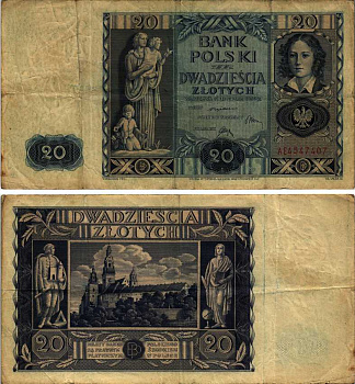 Польша 20 злотых 1936 Эмилия Плятер, королевский замок в Вавеле, Краков Pick 77 бумага 7183-38-1-1