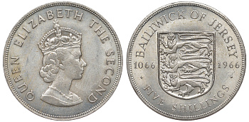 Джерси 5 шиллингов 1966 900 лет Нормандскому завоеванию KM 28 медно-никель UNC 118-822