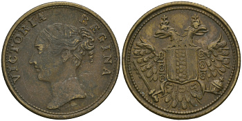 Англия жетон, токен ND КОРОЛЕВА ВИКТОРИЯ, ГЕРБ, ДИАМЕТР 20 ММ. бронза 99-451