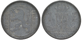 Бельгия 1 франк 1942 Леопольд III, Belgie-Belgique KM 128 цинк 4163-144