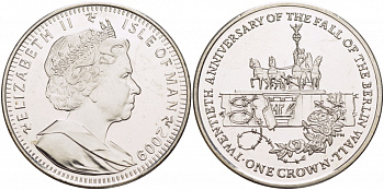 Остров Мэн 1 крона 2009 20 лет падению Берлинской стены KM 1373 медно-никель UNC 107-722