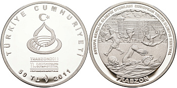 Турция 50 лир 2011 Европейский молодежный олимпийский фестиваль 2011 - Трабзон, плавание серебро PROOF 11-104-43