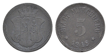 Мюнхберг 5 пфеннигов 1918 Funck 346.2, Men18 21547.2 цинк 4639-152