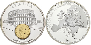 Нидерланды медаль 1993 серия европейские доевровые монеты, 54 гр., 50 мм.,с сертификатом, Италия, Рим, колизей  серебрение  PROOF  06-026-21