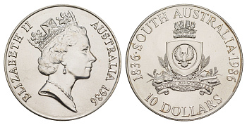 Австралия 10 долларов 1986 150 лет штату Южная Австралия KM 88 серебро BU 1066-2-52