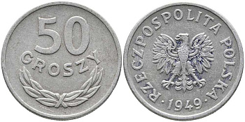 Польша 50 грошей 1949 KM 44а, Parchimowicz 209b алюминий 110-823