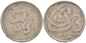 Чехословакия 3 кроны 1966 KM 57 медно-никель 190-814