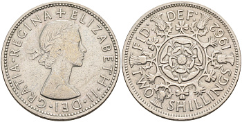 Великобритания 2 шиллинга (флорин) 1962 Елизавета II (1952-2022) KM 906, Spink 4146 медно-никель 4367-1242