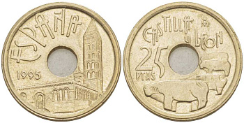 Испания 25 песет 1995 Кастилья и Леон (Castilla y Leon), Хуан Карлос I (1975-2014) KM 948 латунь 213-216