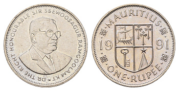 Маврикий 1 рупия 1991 KM 55 медно-никель UNC 25-1123